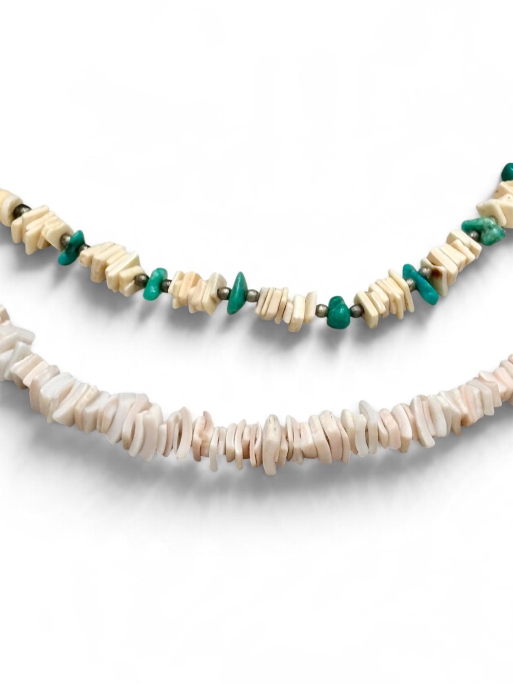 Handmade Hawaiian Vintage Pair of Puka Shell and Turquoise Bracelet Set EUC